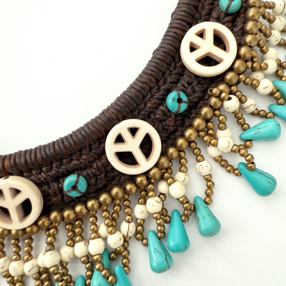 Statement Turquoise Macrame Boho Collar Necklace - image 4